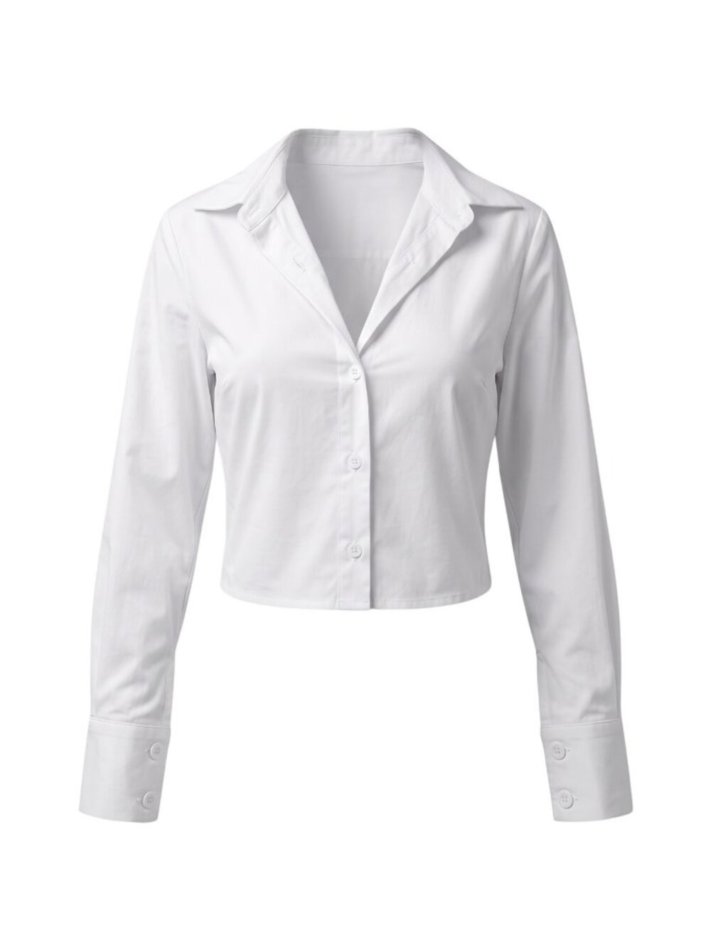 White Cropped Button Front Shirt Size L